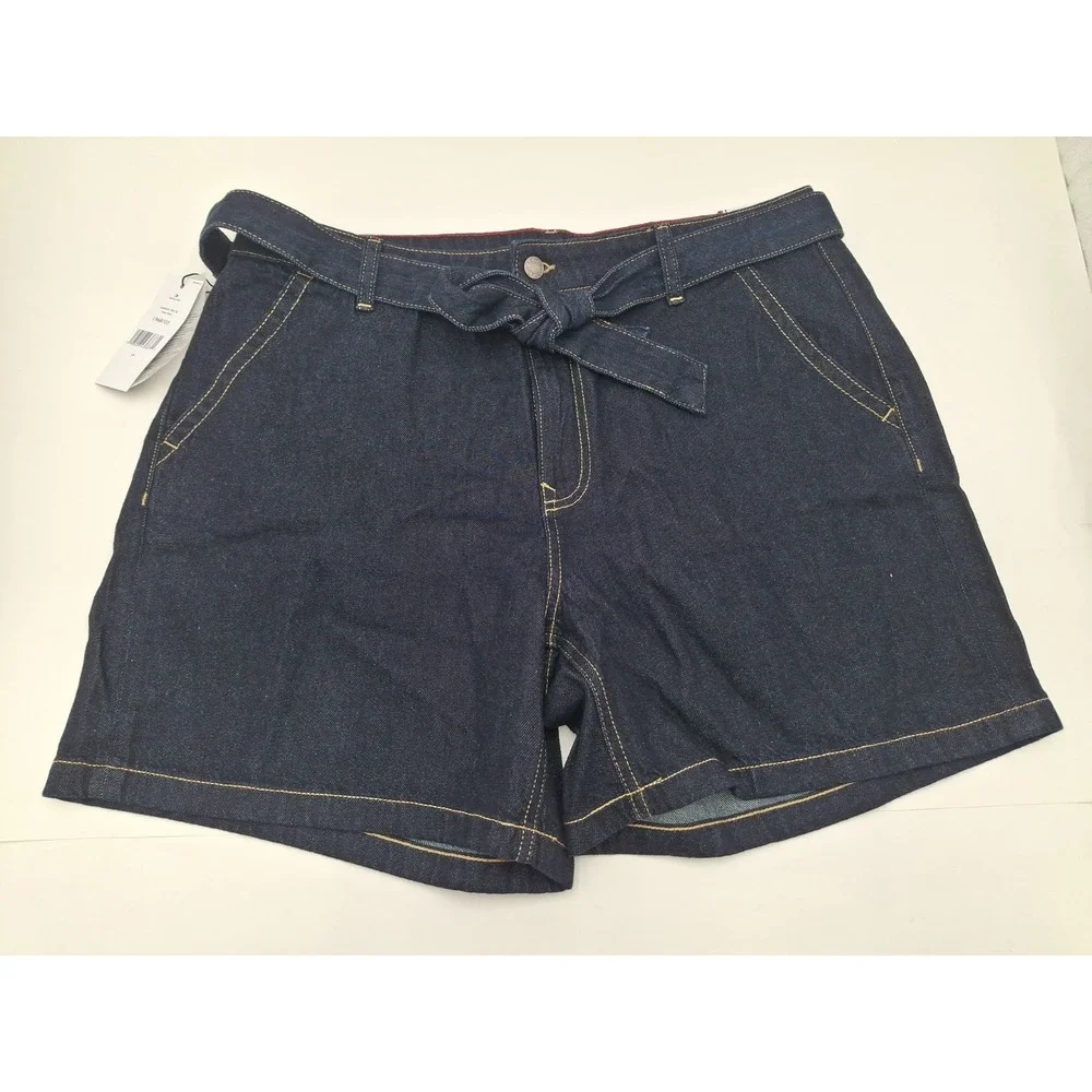 Tommy Hilfiger Womens Denim Shorts Dark Blue Tie Waist Size 14 1968103